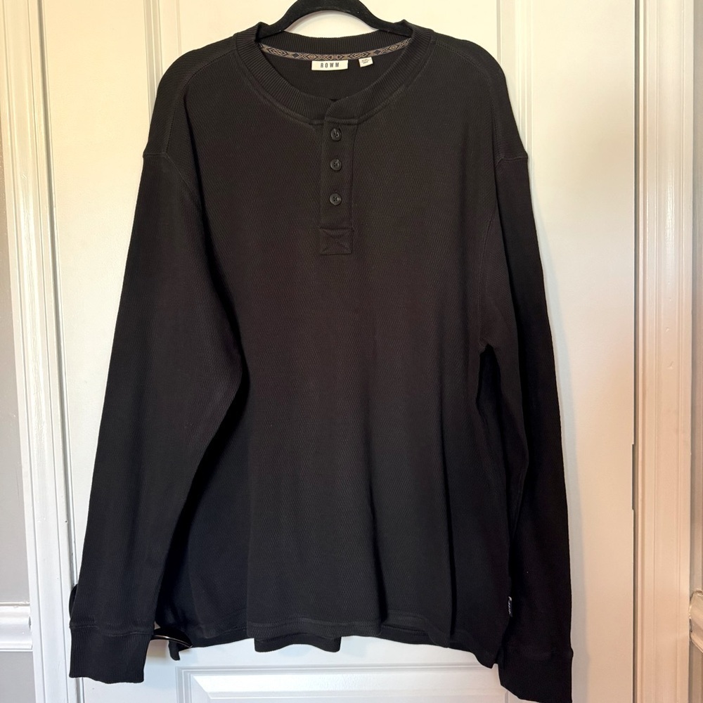 ROWM Men's Black Long Sleeve Henley Shirt Size XXL